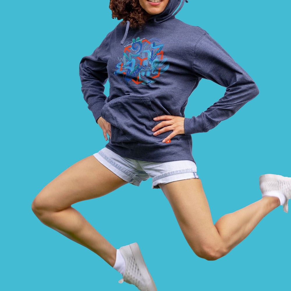 niantic supply finguistics ar hoodie on blue background